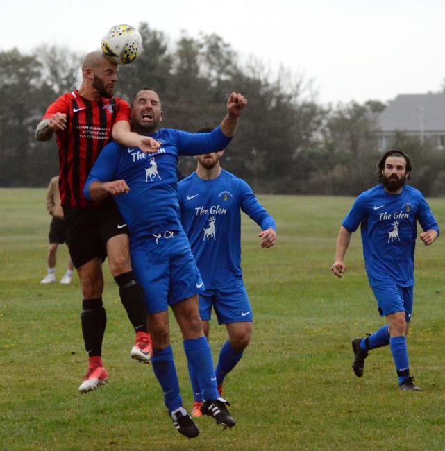 Nathan Greene scores a peach of header for Goodwick