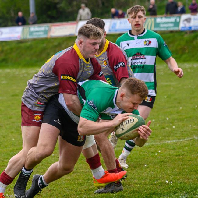 Ollie Hughes - scores a try for Whitland. Picture Paul Rodgers