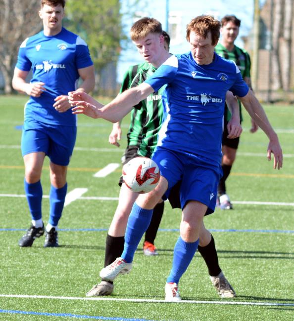 Jason Griffiths shows a neat touch for Merlins Bridge against Hakin United 2nds. Picture Gordon Thomas