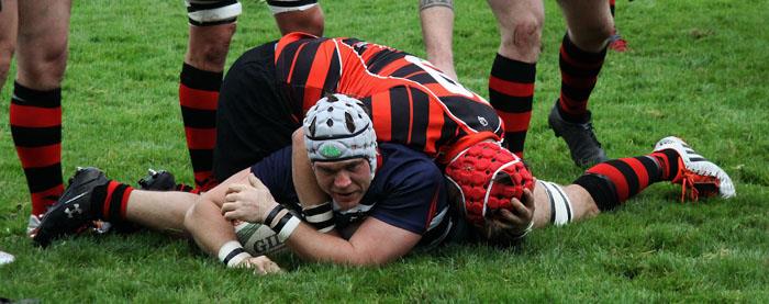 Luke Hansford crashes over for a try for Tenby
