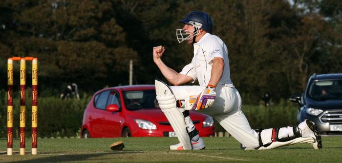 Dai Davies celebrates hitting the winning runs for Haverfordwest