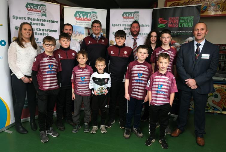 Club of the Year - Pictured are winners Cresselly Cricket Club with Simon Roach of Strength Academy Wales. 