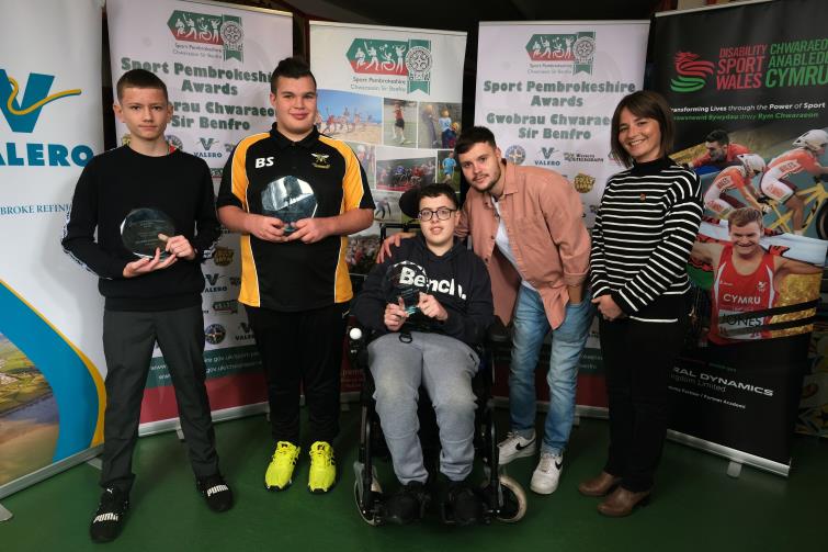 Junior Disability Sport Award - Pictured is winner Ben Stanton with finalists Olivier Donohoe and Freddie Stockwell-Nye and Gemma Cutter from Disability Sports Wales.