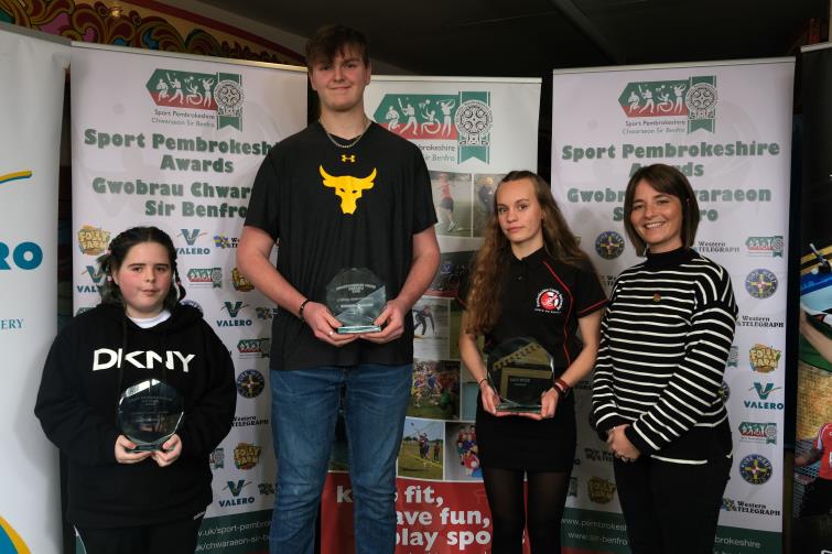 Disability Sport Award - Pictured is Elizabeth Clissold from Pembrokeshire Performance Swimming who accepted the award on behalf of Lily Rice who was competing in Glasgow, with finalists Lizzie Booth and Michael Jenkins, and Gemma Cutter from Disability Sports Wales.