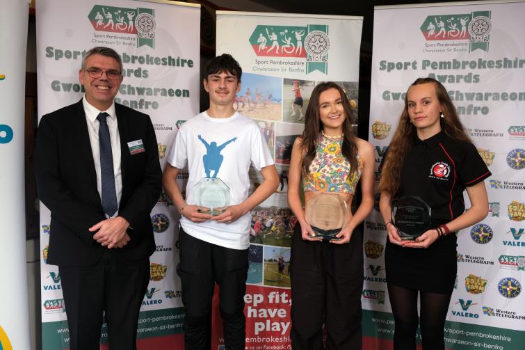 Young Volunteer of the Year - Pictured is winner Lucy Kerrison with finalists Elizabeth Clissold and Jack Newman and Steve Davis of Pembrokeshire Youth. 