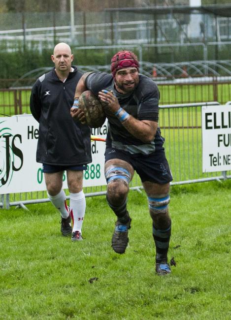 Alex Jenkins racing towards the try line for Narberth. Picture by Elwyn Davies.