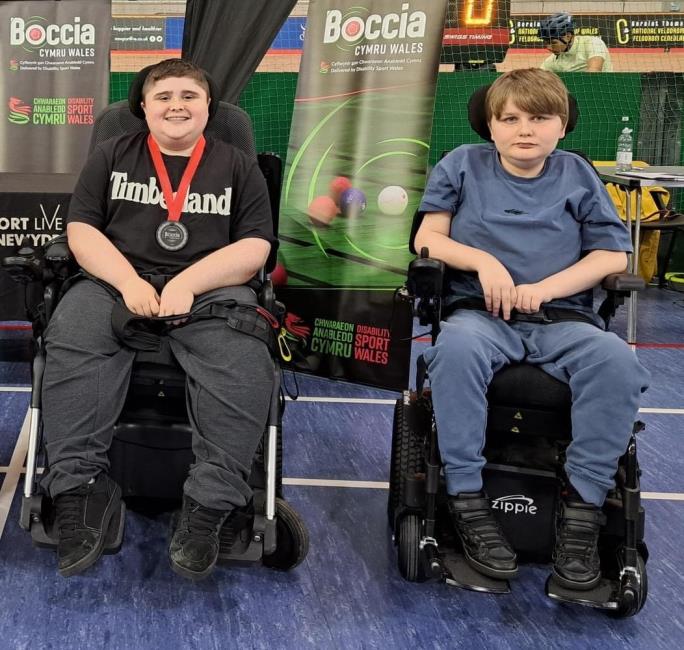 Ioan with his boccia pal Lewis Crawford