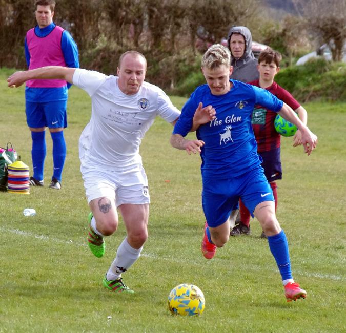 Will Haworth scored a terrific hat-trick for Merlins Bridge against Fishguard Sports