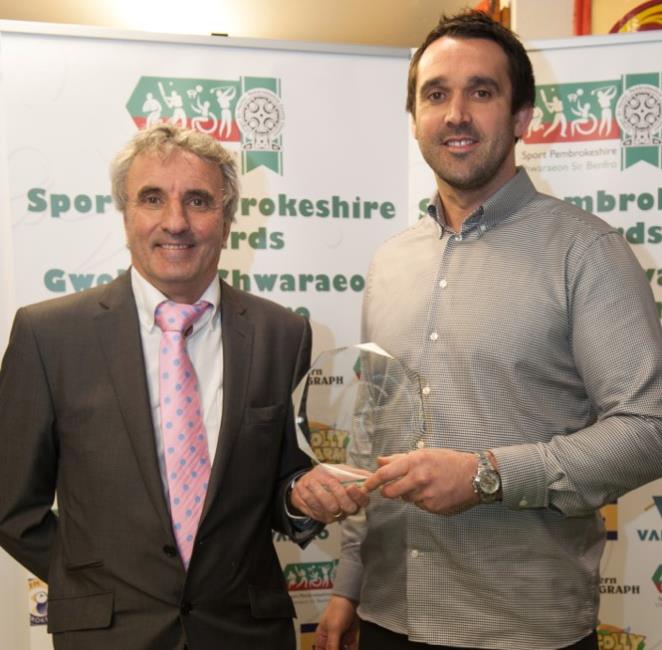 Jonathan receiving his life-time achievement award at Sport Pembrokeshire