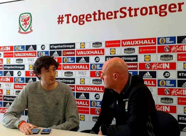 Interviewing current Wales football manager Rob Page, when he was in charge of under-21s 