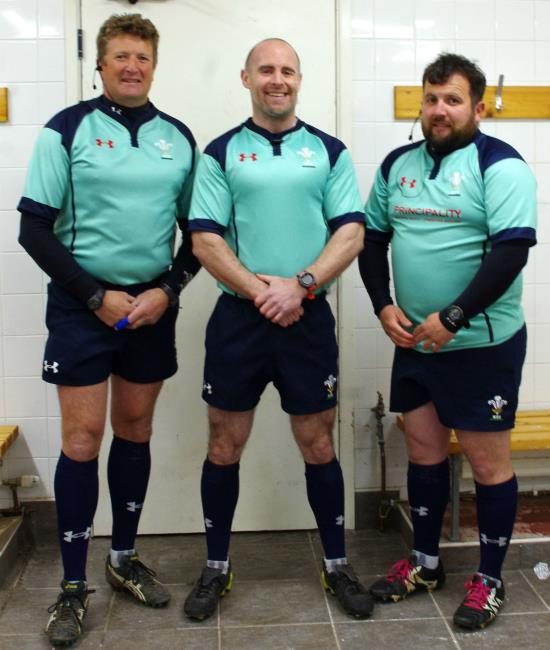 Match officials Dewi Phillips, Jason Ludgate and Jonathan Harries