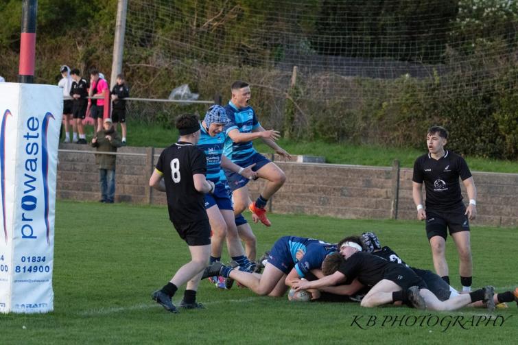  James Owen scores as Narberth man of the match Gethin Llywellyn jumps for joy