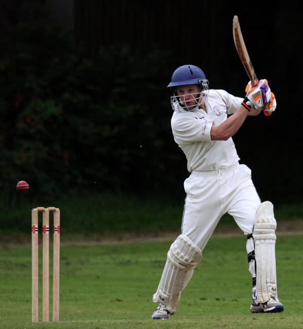 Dai Davies plays a square cut for Haverfordwest