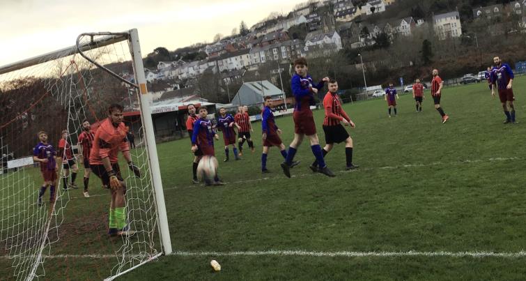 Nathan Greene headed wide for Goodwick against Tish. Picture Fraser Watson