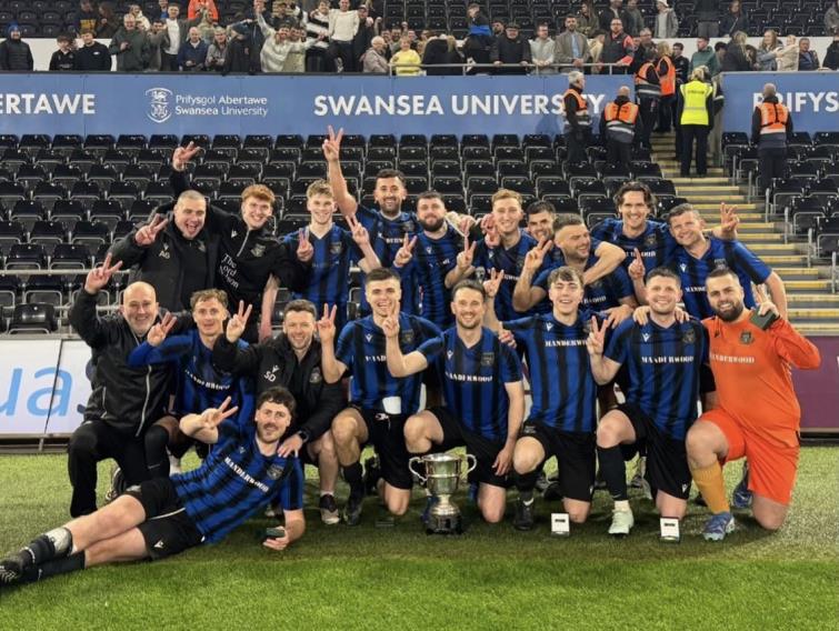 Hakin United celebrate retaining the West Wales Intermediate Cup