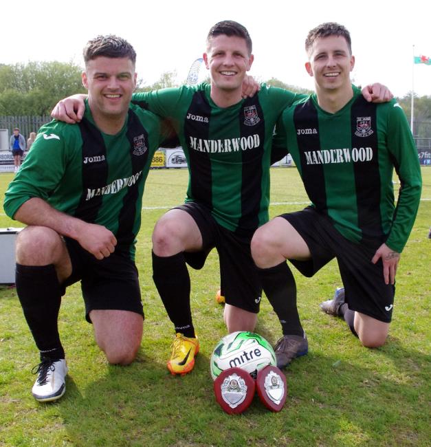 Hakin goal scorers Ashley Bevan, Jack Britton, and Justin Harding