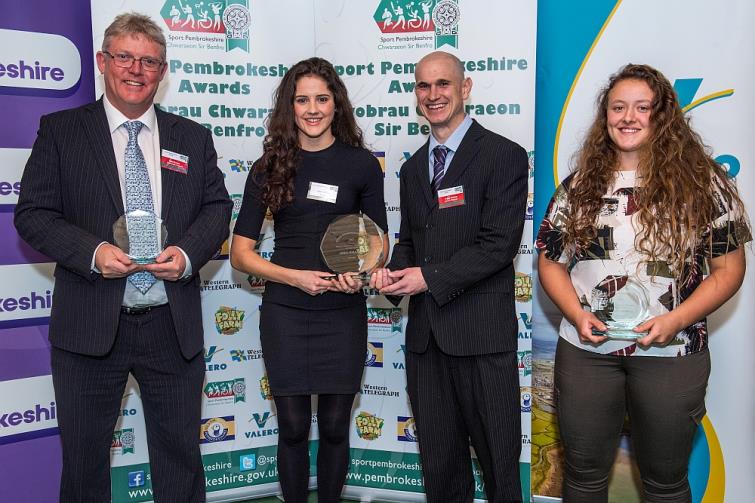 Female Sporting Achievement  Winner Abbie Williams (Triathlon) is presented with her award by Western Telegraph Sports Reporter Fraser Watson. The finalists were Lleucu George (Rugby & Cricket) and Angharad James (Football), who was unable to attend. 