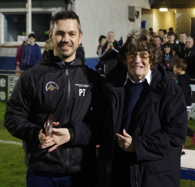 Winning manager Paul Thomas with League Council chairperson Rowena Lloyd