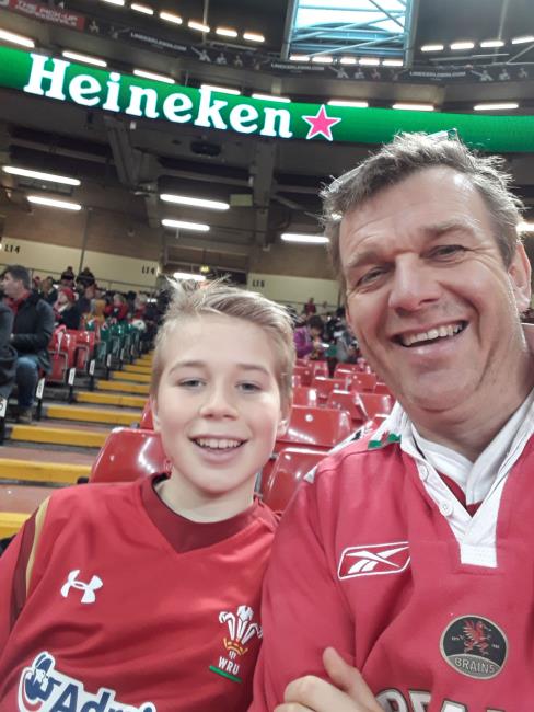 Rhys Kennard with his dad at the Principality Stadium 