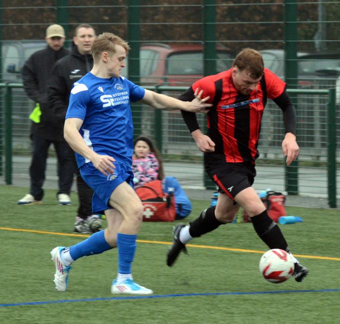 Stef Hayes puts his foot on the gas for Goodwick against Merlins Bridge