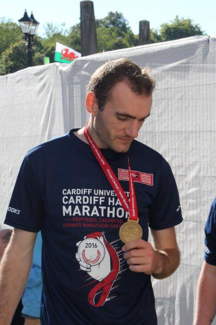 Tom after running the Cardiff Half Marathon