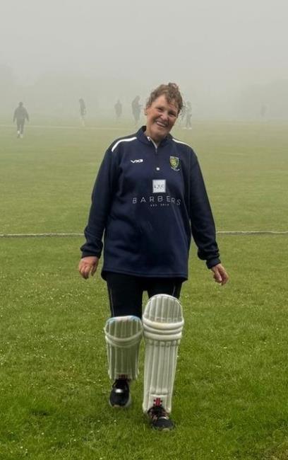 Elaine Scale - a little damp after her innings
