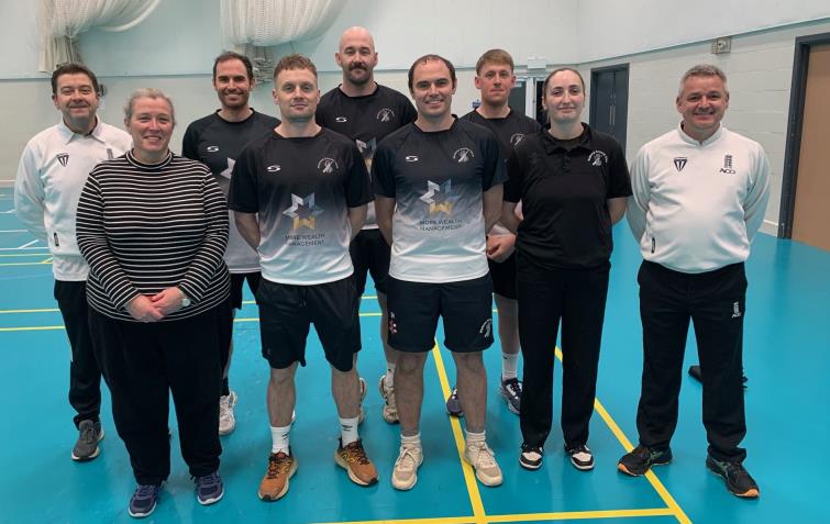 Indoor champions Neyland with scorers Sarah and Kacey Arran, Johnny Lewis, Huw Simpkins and Neill Crawshaw