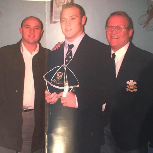 With dad Hugh and grandad Terry - awarded his full Pembrokeshire cap for captaining every school age group in rugby