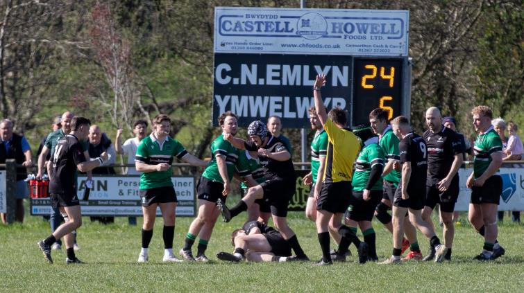 Iestyn Evans dances a jig as Ben Williams scores
