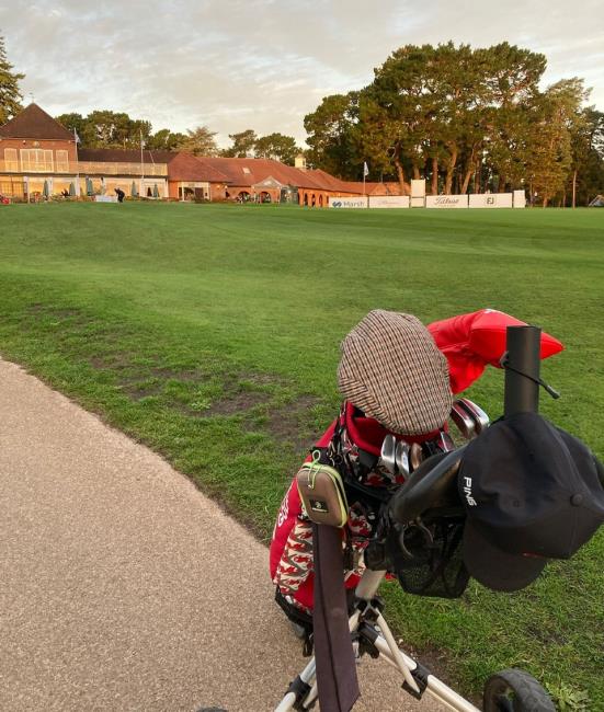His golf bag, with JR Jones flat cap for good luck
