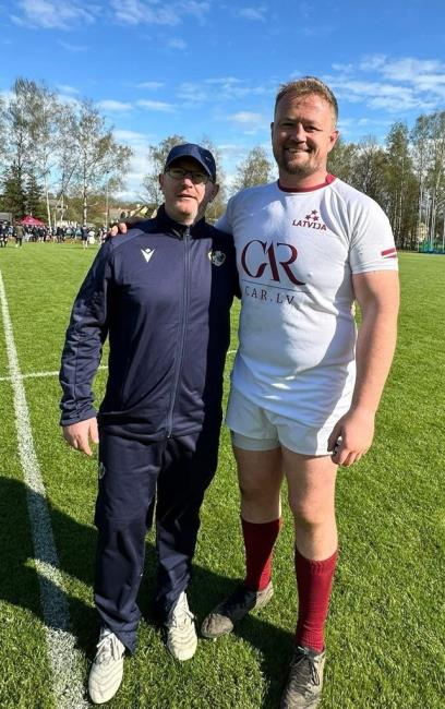 Tom with Andy Barlow - the Tenby United and Finland coach