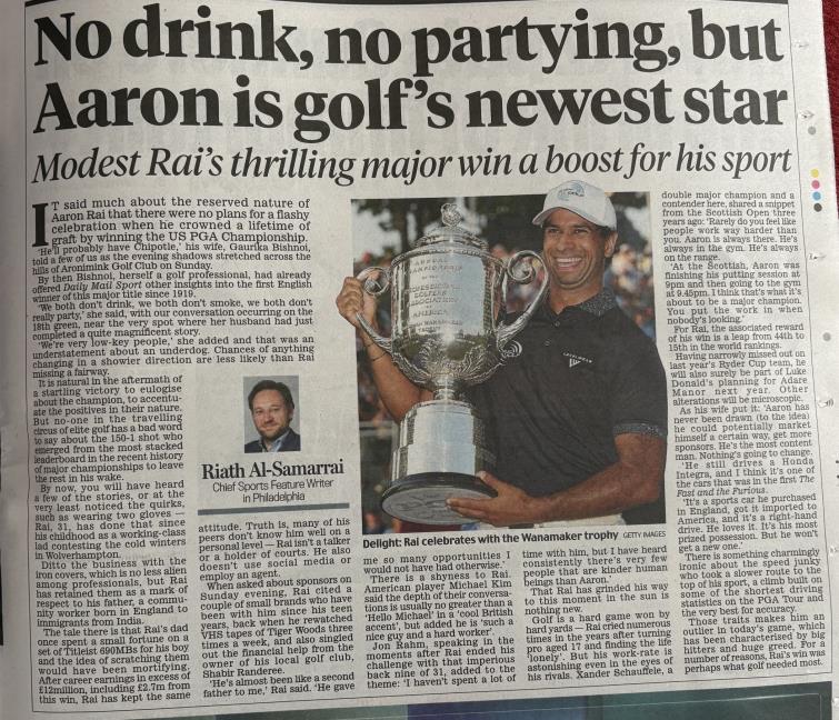 The latest article by Riath on Aaron Rai winning the PGA Championship