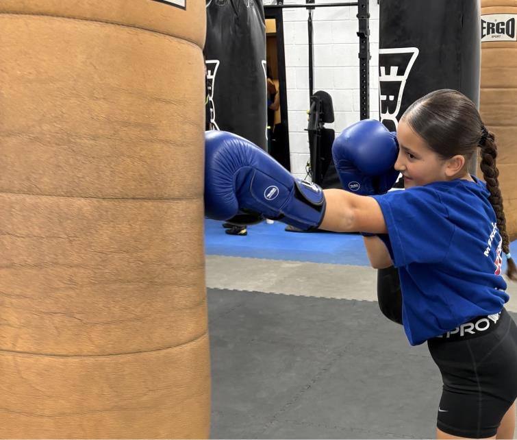  Amirah - working hard on the heavy punch bag