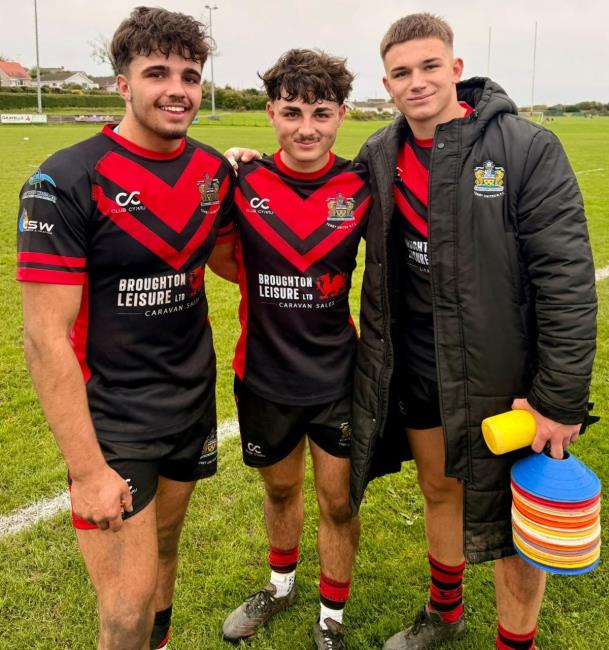  Jesse James, Bowyn Clark and Kodi Bratcher - try scorers for Tenby United
