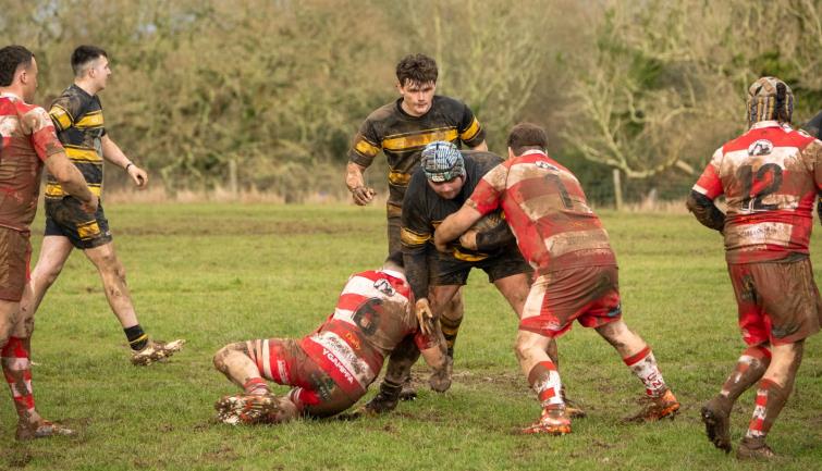 Llangwm battle hard. Picture William John