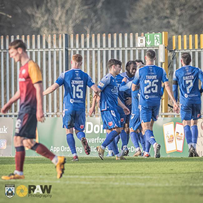 Haverfordwest County celebrate scoring the opener