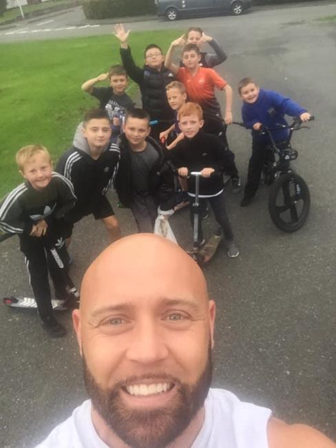 Carl and the boys at his free community sports group at Monkton School