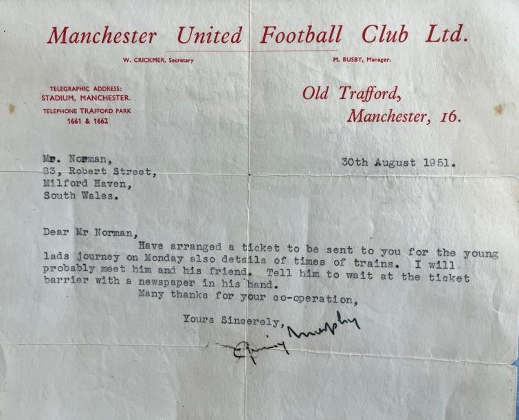 That letter from Jimmy Murphy - Sir Matt Busbys assistant at Old Trafford
