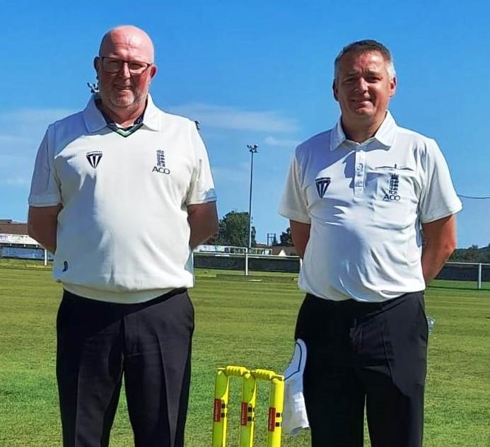 Umpires Ian Milsom and Neill Crawshaw - again partners at the Neyland Hub