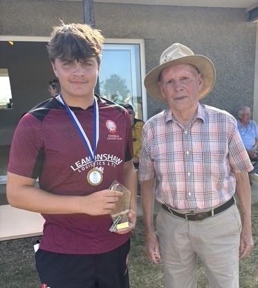 Griff Jenkins receives the Man of the Match award from John Hayman