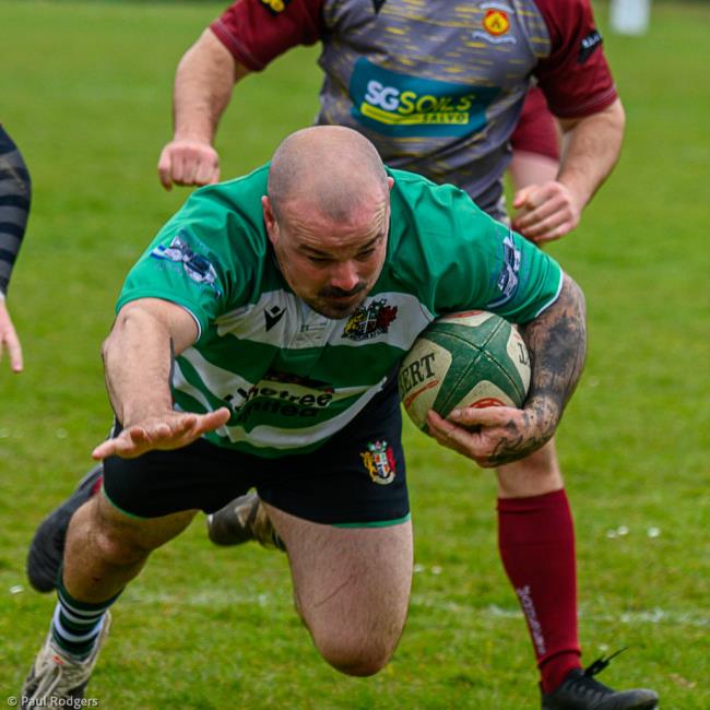 Marc Jones - dives over for a try for Whitland. Picture Paul Rodgers