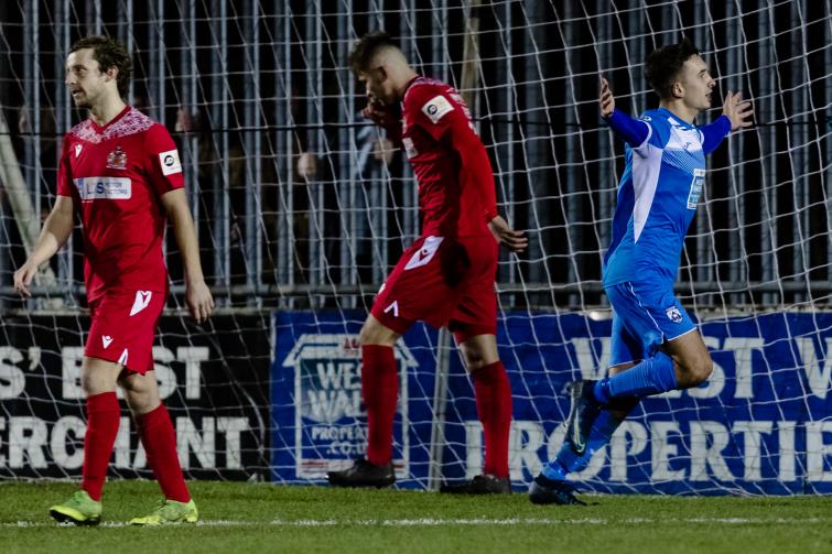 Ben Fawcett celebrates scoring a the winner. Picture by Matthew Kelly of Rawphotography