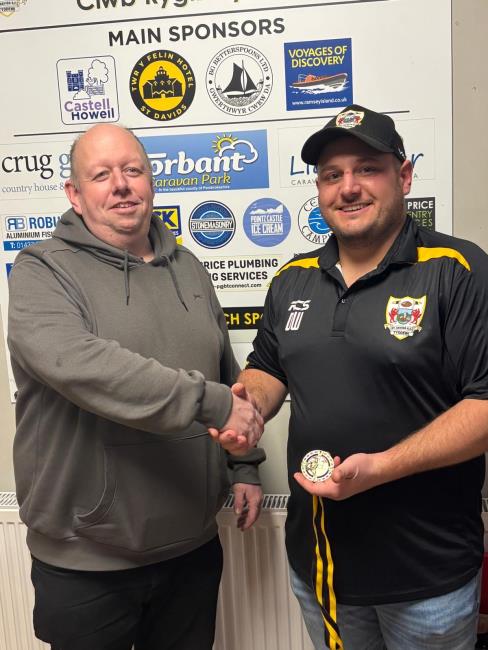 St Davids man of the match Daf Williams with sponsor Steve Moon
