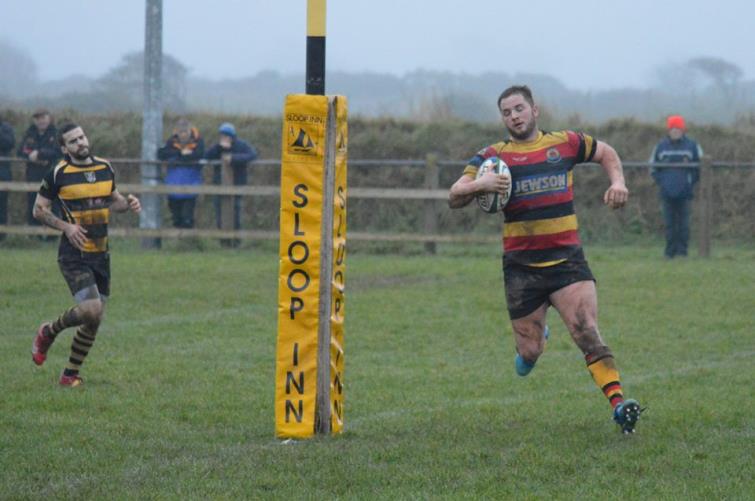 Cardigan grab a try at St Davids. Picture Ceri Coleman Phillips