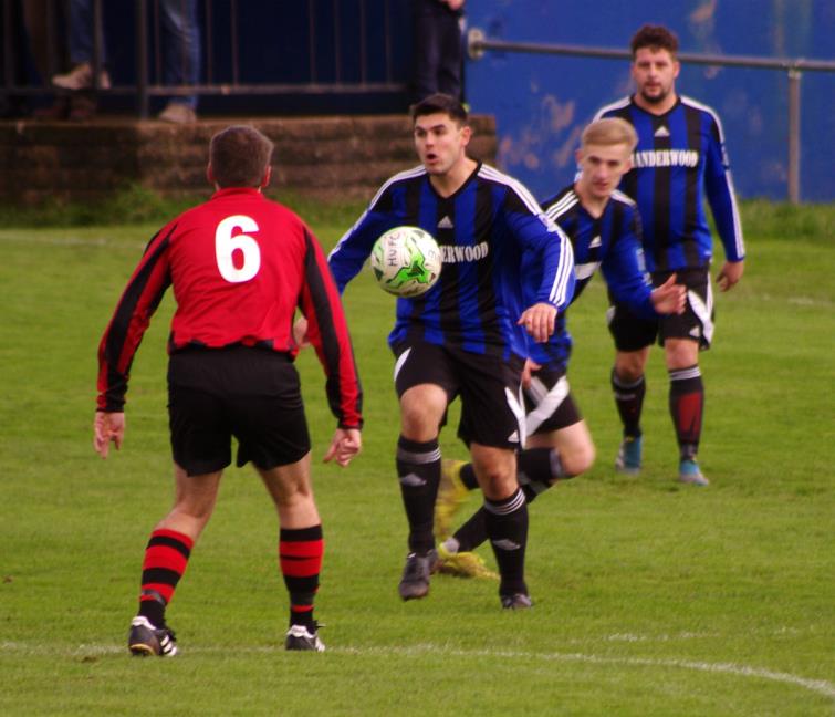 Craig Nicholson shows a neat touch for Hakin United in their impressive six-goal demolition against Dafen Welfare at The Obs