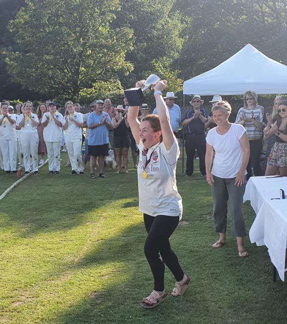 Cresselly skipper Lauren Arthur celebrates the silverware