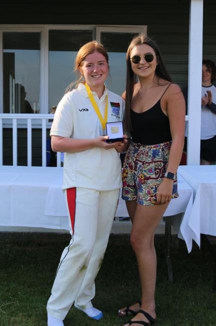 Player of the match Kelly Rogers (Whitland) with adjudicator Olivia James