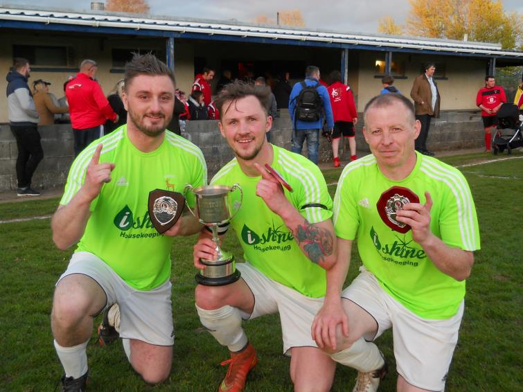Lamphey 2nds player manager John Goodrick, skipper Lewis Haines, and club captain Ben Randall