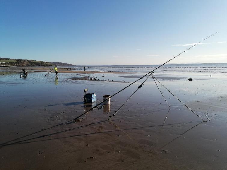 Anglers set up along the beautiful Amroth beach