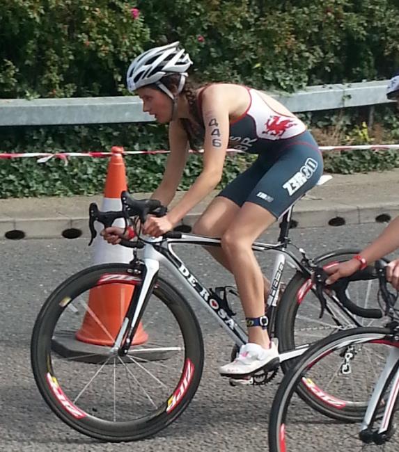 Abbie pushing hard on the bike stage